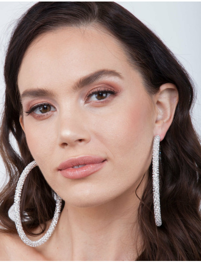 Silver Cup Chain Diamante Hoop Earrings