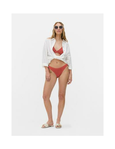 Bas de bikini échancré en tissu froncé à rayures