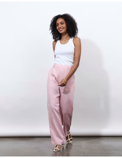 Pantalon long large uni ROSE PALE Femme