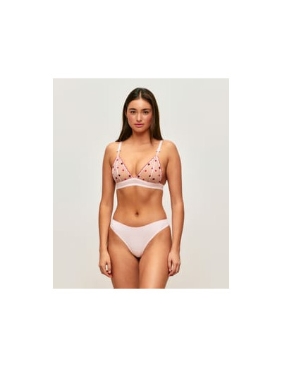 Tanga en microfibre et mesh avec cœurs et coccinelles brodés