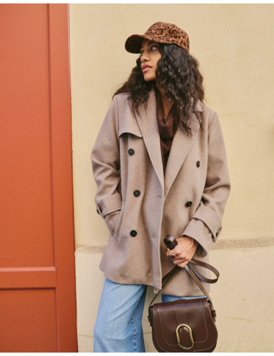 Manteau court uni TAUPE Femme