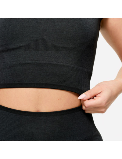 Crop top seamless de musculation femme, noir