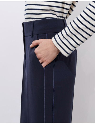 Pantalon long large uni MARINE Femme