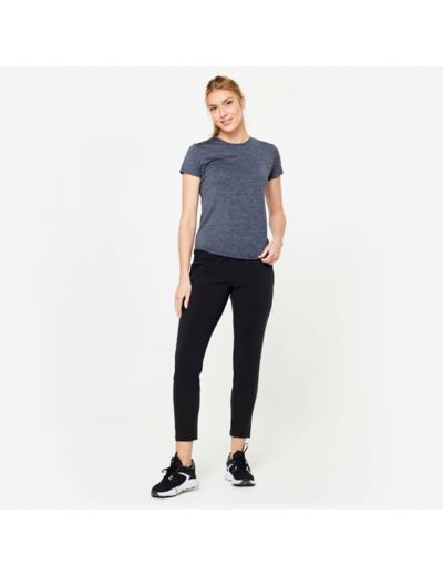 T-shirt manches courtes fitness cardio femme Gris chiné