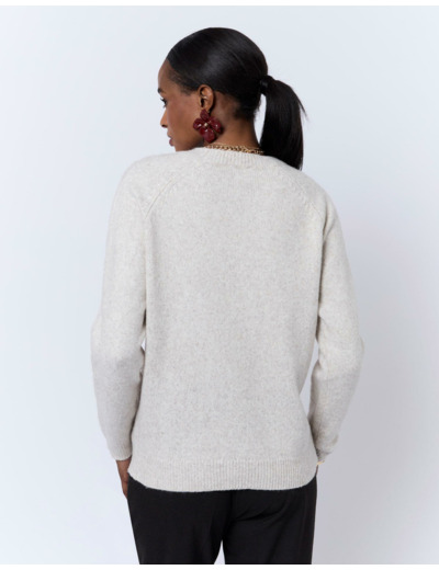 Pull épais en mélange laine uni BEIGE Femme
