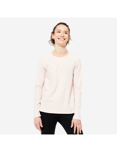 Tee-shirt en coton manches longues femme, rose clair