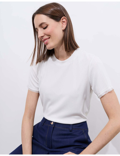 Top manches courtes uni ECRU Femme