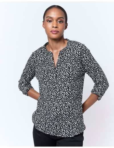 Top manches 3/4 bicolore NOIR Femme