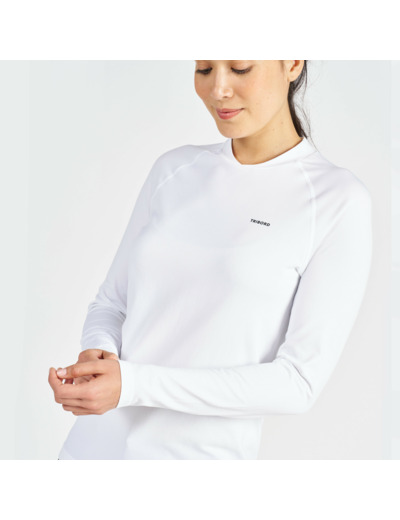 T-shirt anti-uv manches longues sailing 500 femme blanc, manche plasma