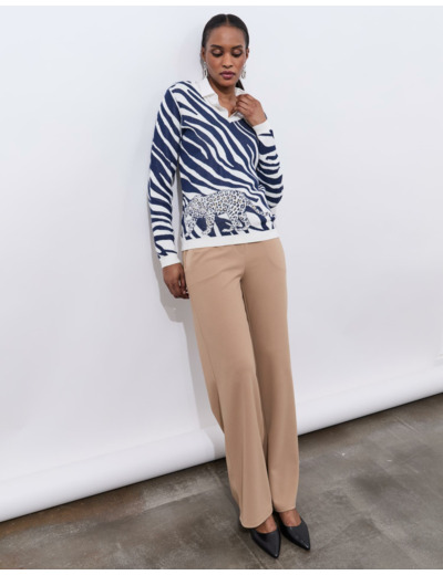 Pantalon long large uni BEIGE Femme