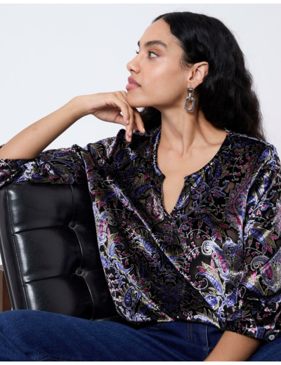 Blouse manches 3/4 imprimée NOIR Femme