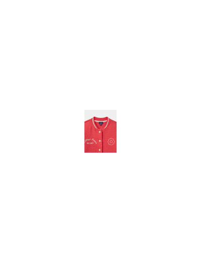 Veste teddy rouge corail avec broderie florale pour filles