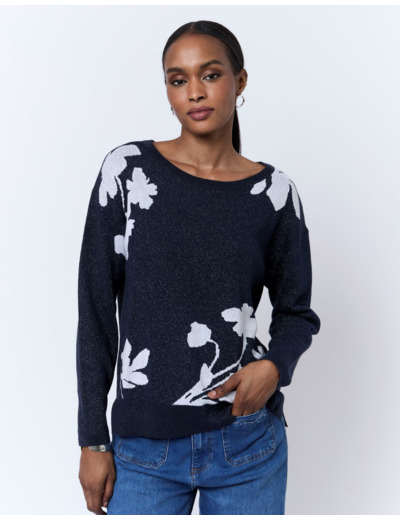 Pull épais en mélange coton bicolore MARINE Femme