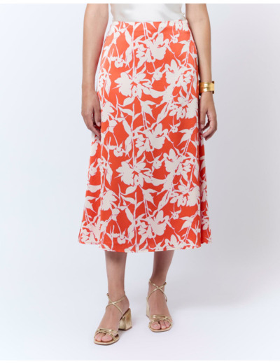 Jupe courte imprimé à fleurs ORANGE