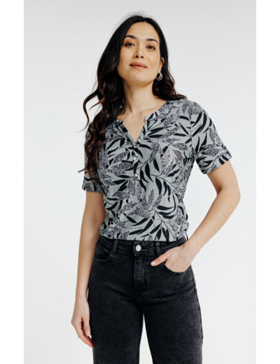 Tee-shirt imprimé zèbre col mao