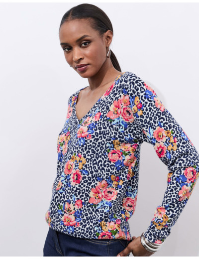 Pull fin imprimé à fleurs MULTICOLORE Femme