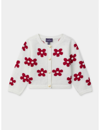 Cardigan blanc à motif fleur rouge Bébé Fille
