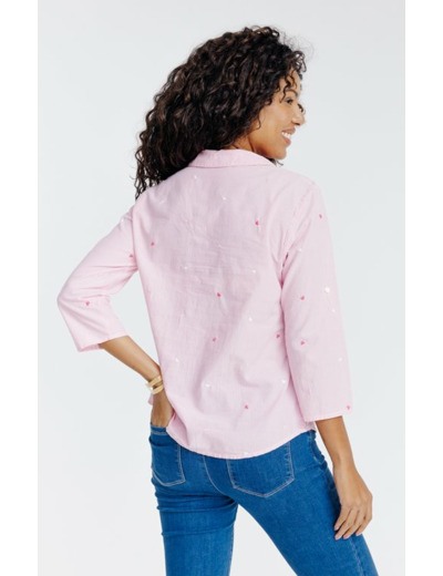 Chemise rayée avec broderie coeur