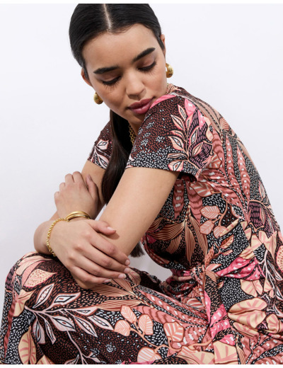 Robe longue imprimée MARRON