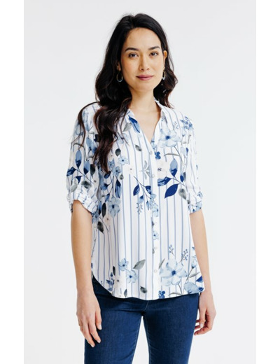 Chemise rayée imprimé fleuri