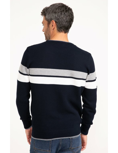 Pull col rond rayé Bande Placée