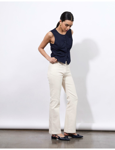 Pantalon long flare uni BEIGE Femme