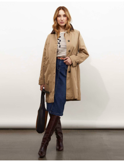 Tee-shirt marinière manches longues en mélange coton rayée MARRON Femme