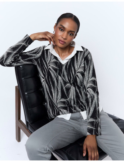 Top manches longues imprimé NOIR Femme