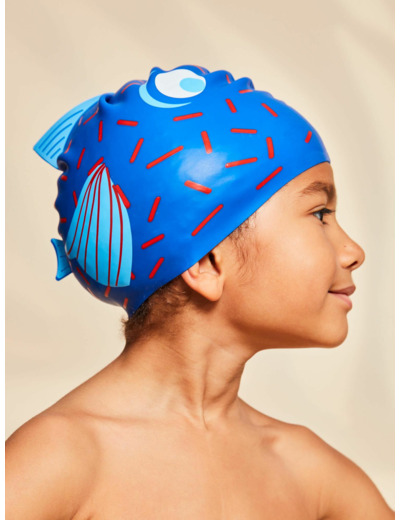 Bonnet de piscine bleu encre poisson
