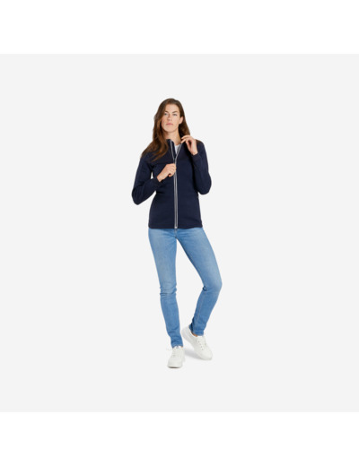 Veste de ski en laine mérinos chaude et respirante femme, 500WARM bleu marine