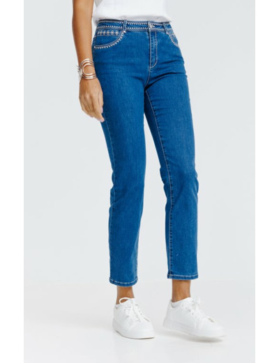 Pantalon denim brodé fantaisie