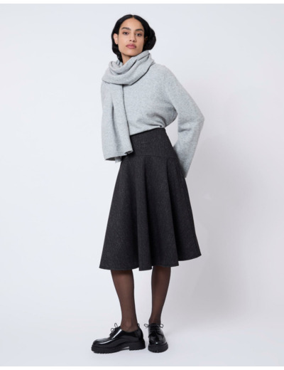 Pull épais en mélange laine uni GRIS Femme