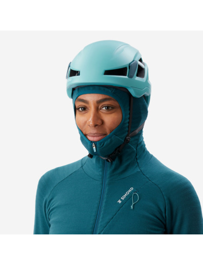 Pull technique à capuche en laine mérinos femme - alpinism bleu