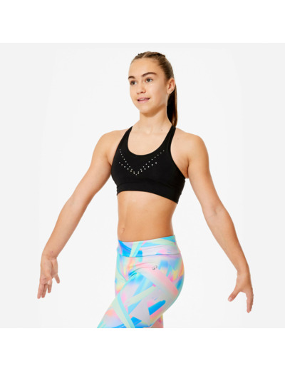 Brassière de gym respirante fille, noire à sequins