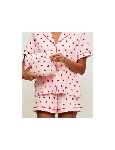 Trousse en jersey à motifs coeurs et coccinelles