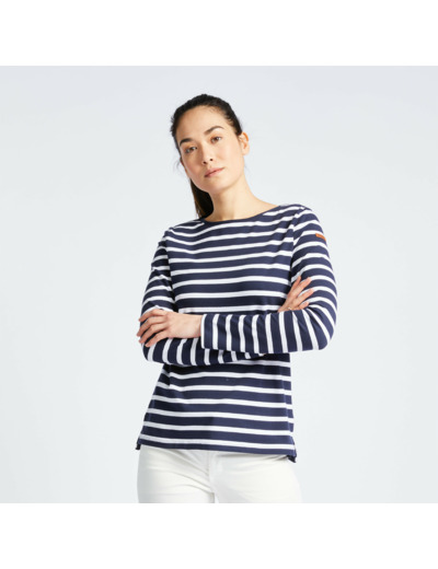T-Shirt Manches longues - marinière de voile femme Sailing 100 Bleu blanc