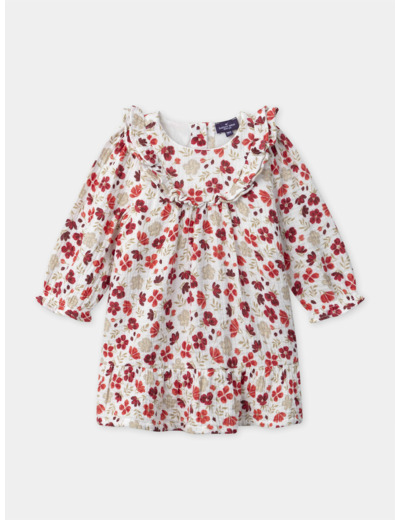 Robe écru en double gaze de coton imprimé floral Bébé Fille