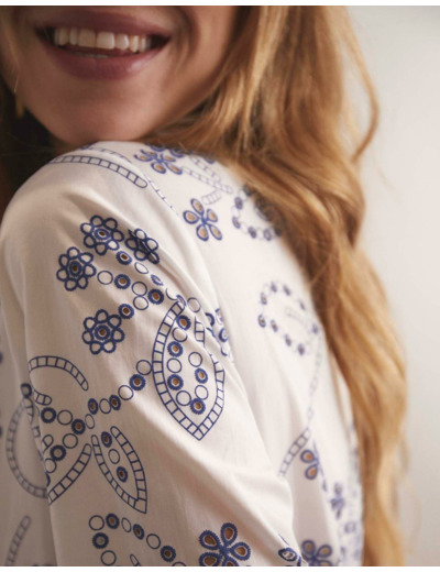 Blouse manches longues imprimé à fleurs BLANC Femme