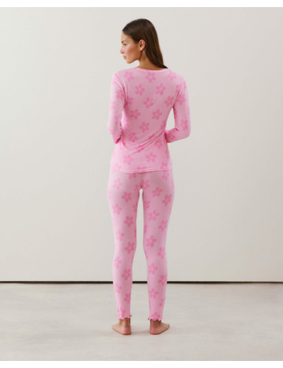 Top en jersey à motifs rose