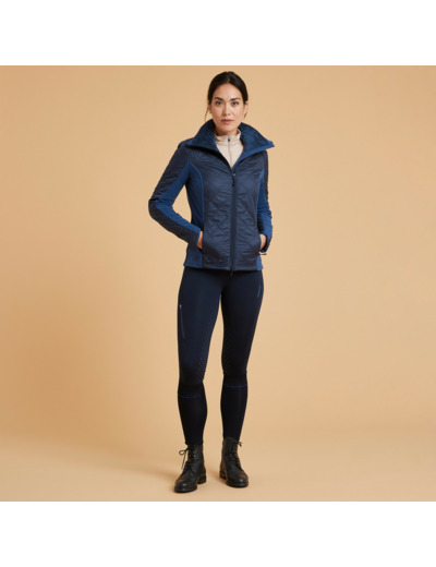 Polaire équitation bi-matière Femme - 500 marine