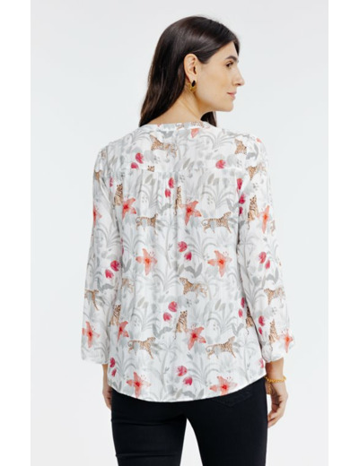 Blouse col mao imprimé jungle