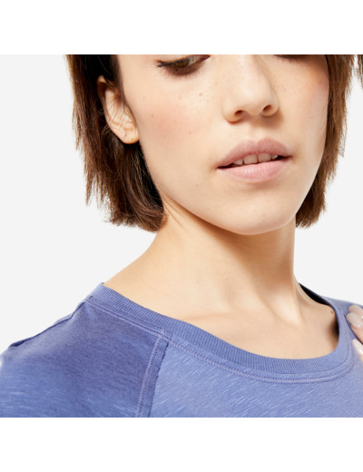 T-shirt yoga doux femme en coton, bleu