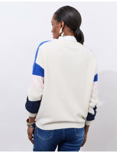 Pull épais en mélange laine color bloc ECRU Femme