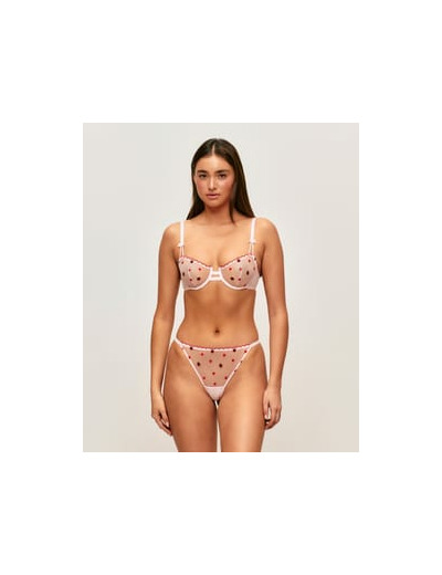 Soutien-gorge corbeille en mesh brodé de motifs cœurs et coccinelles