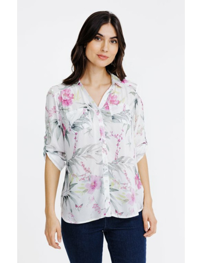 Chemise imprimé fleur et papillon