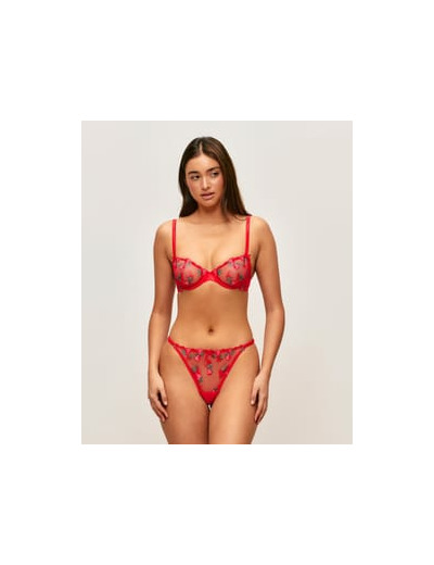Soutien-gorge corbeille en mesh brodé de fraises