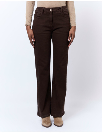 Pantalon long flare uni MARRON Femme