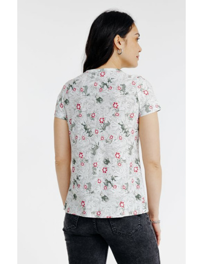 Tee-shirt imprimé col mao avec plis