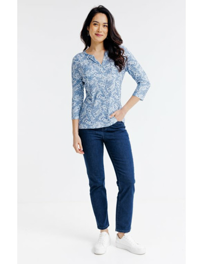 Tee-shirt imprimé col mao et poches