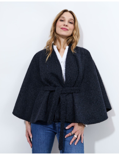 Cape en aspect lainage unie MARINE Femme
